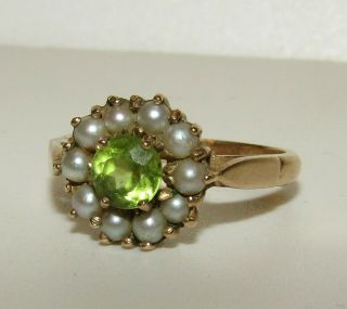 Gorgeous,  Vintage?/antique? 9 Ct Gold Ring With Fine Peridot And Pearls