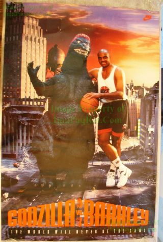 Vintage Nike Charles Barkley Vs.  Godzilla Poster 1992