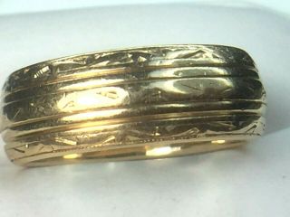 Vintage Heavy 14k Yellow Gold Etched Surface Ring Band.  Sz 4.  75.  6.  8gm.