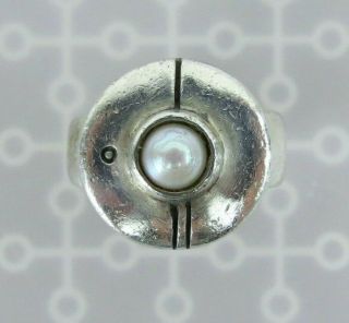 Lisa Jenks Modernist Sterling Silver Pearl Ring.  Size 6.  25
