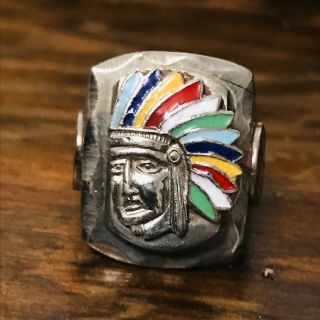 Vintage Mexico Mexican Biker Souvenir Ring Indian Chief Native American 40s 50s