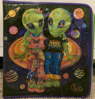 Vintage Lisa Frank Alien 3 Ring Binder Zipper Extra Pockets & Mirror Inside