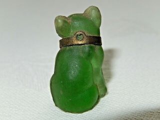 VINTAGE 1930 ' s FRENCH BULLDOG TINY CZECH GREEN GLASS ANIMAL CRACKER CHARM 3