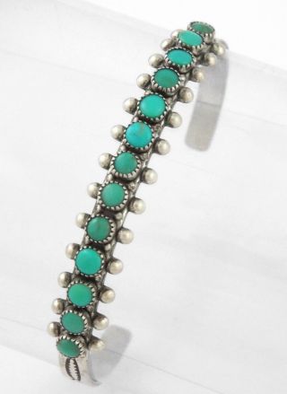 Vintage Zuni Snake Eye Turquoises Row Sterling Silver Cuff Bracelet
