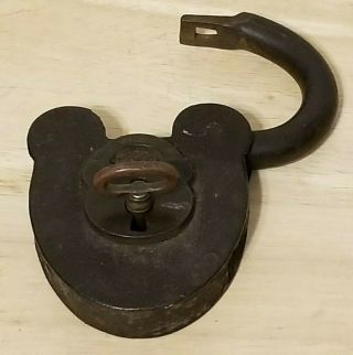 Vintage Antique Large Iron Padlock Lock - w/Key 3