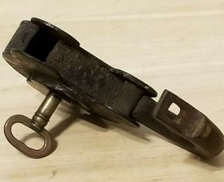 Vintage Antique Large Iron Padlock Lock - w/Key 4
