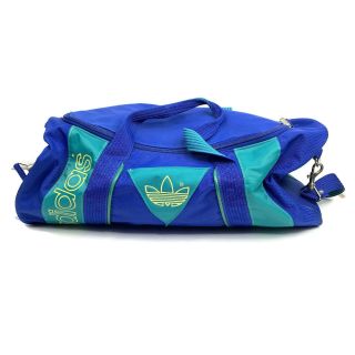 Vintage 80s Adidas Trefoil Logo Spell Out Duffle Gym Bag Blue Teal Retro Travel