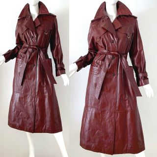 70s Vintage Etienne Aigner Coat Deadstock Mod Leather Belted Trench Overcoat L