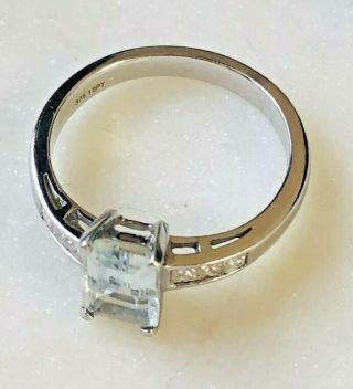 9ct White Gold Diamond Ring Aquamarine Unusual Vintage Jewellery