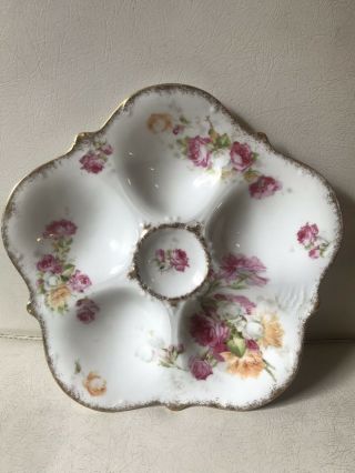 6 Elite Limoges Porcelain Seafood Oyster Plates Pink Roses Vintage 4