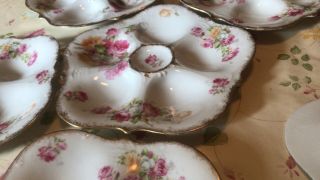 6 Elite Limoges Porcelain Seafood Oyster Plates Pink Roses Vintage 6