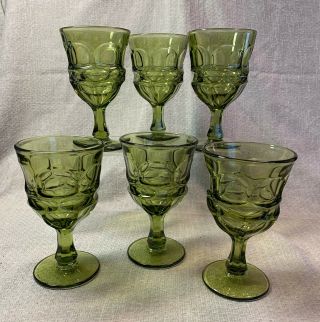 Vintage Fostoria Argus Green 6 - 3/8 " Water/ Wine Goblets - Set Of 6