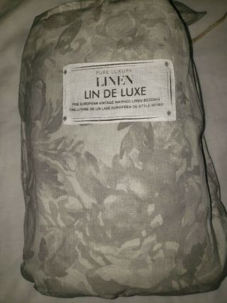 Pure Luxury Linen Vintage 100 Flax Grey Beige Floral 3pc Queen Duvet Set;nip$249
