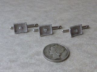 Great Vintage Set Of (3) 14k White Gold & Diamond Mens Shirt Studs