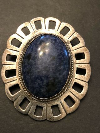 Old Pawn Fancy Mexico Taxco Sterling Silver Blue Lapis Lazuli Pendant Huge