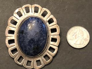 Old PAWN FANCY Mexico Taxco STERLING SILVER BLUE LAPIS LAZULI Pendant HUGE 2