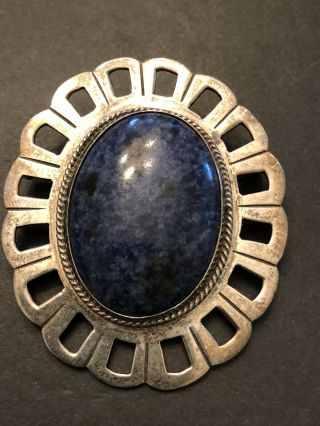 Old PAWN FANCY Mexico Taxco STERLING SILVER BLUE LAPIS LAZULI Pendant HUGE 3