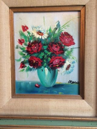 Antique Vintage Oil Painting on Canvas Roses SIGNED MARCO French Gallery Stamp 2