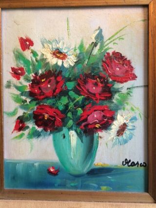 Antique Vintage Oil Painting on Canvas Roses SIGNED MARCO French Gallery Stamp 3