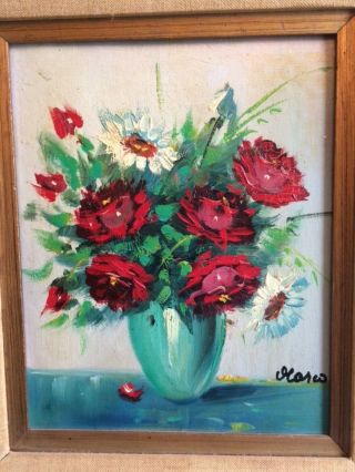 Antique Vintage Oil Painting on Canvas Roses SIGNED MARCO French Gallery Stamp 6