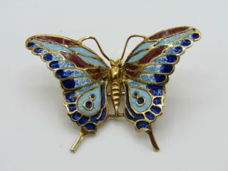 Vintage 18k Yellow Gold Multi - Color Enamel Butterfly Brooch Pin Made In Italy