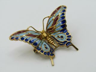 Vintage 18k Yellow Gold Multi - Color Enamel Butterfly Brooch Pin Made in Italy 2