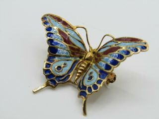Vintage 18k Yellow Gold Multi - Color Enamel Butterfly Brooch Pin Made in Italy 3