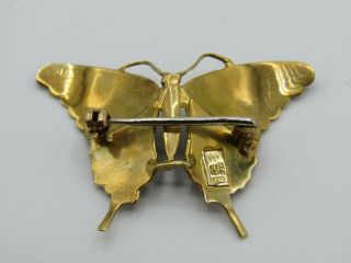 Vintage 18k Yellow Gold Multi - Color Enamel Butterfly Brooch Pin Made in Italy 4