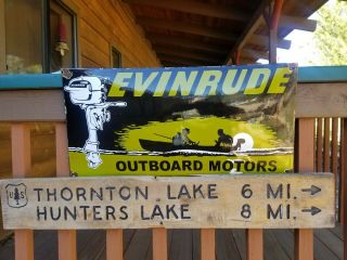 " Evinrude Outboard Motor Old Vintage " 12×20 " Steel Porcelain Convx Sign.