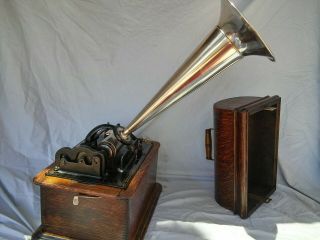 Rare Edison Cylinder Phonograph (late) Model (b) With Reproducer,  Horn & Crank