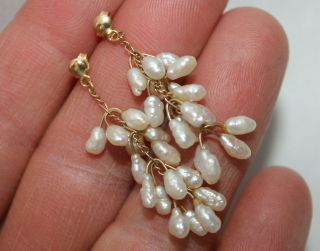 Vintage 14k Yellow Gold Seed Pearl Dangle Earrings Pierced