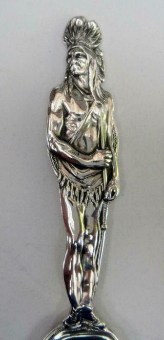 Antique Small Size Sterling Silver Souvenir Spoon Full Figural Indian Handle