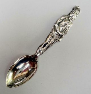 Antique Small Size Sterling Silver Souvenir Spoon Full Figural INDIAN Handle 2