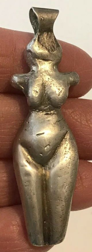 Vintage Artisan Handmade Sterling Primitive Venus Armless Nude Woman Pendant 30g