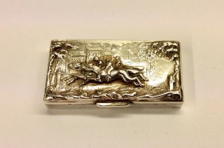 A Rare Victorian Silver Pill Box With A Horse Racing Scene