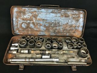 Vintage Gedore Vanadium Socket Set - D19y Spanner Wrench & Metal Case