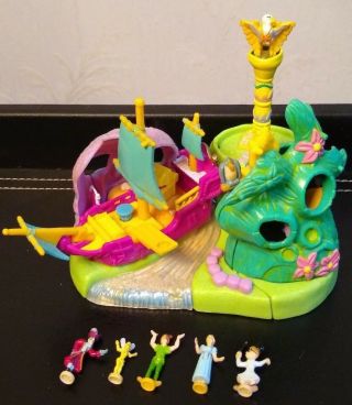 Polly Pocket Disney Peter Pan Neverland 1997 Vintage Playset 5 figures VERY RARE 2