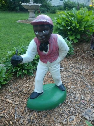 Vtg Black Americana Lawn Jockey Jocko Yard Statue Light Hitching Post Concrete