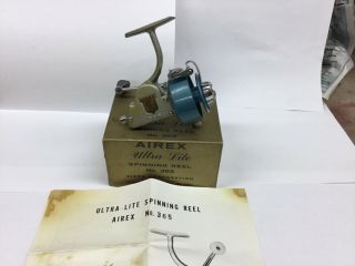 Vintage Airex Ultra Lite Spinning Reel No.  365 And Paper Insert