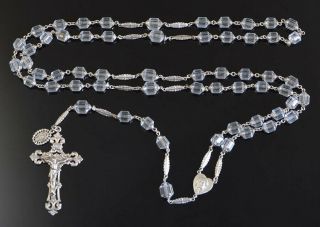 Very Fine Vintage French Double Capped Cut Crystal Rosary On Sterling Silver Nr