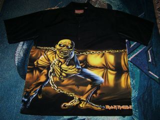 Vintage Iron Maiden Piece Of Mind Lp Cd Art Dragonfly Button Dress Shirt Sz Xl