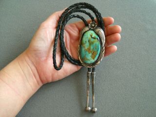Vintage Western Native American Indian Turquoise Sterling Silver Bolo Tie 11
