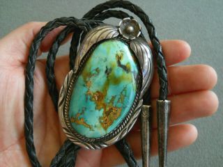 Vintage Western Native American Indian Turquoise Sterling Silver Bolo Tie
