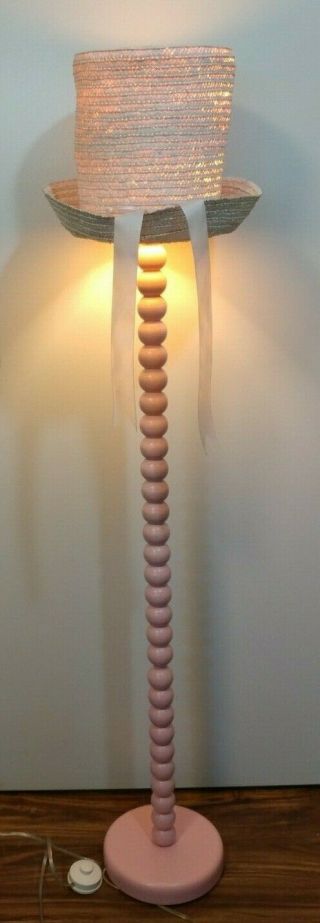 Vintage Verandah Wooden Pink Floor Lamp With Hat Shade 4 