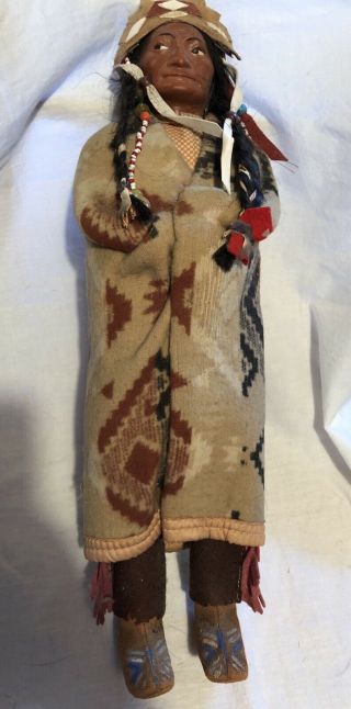Big 17 " Vintage Native American Indian Skookums Doll Beaded Headress