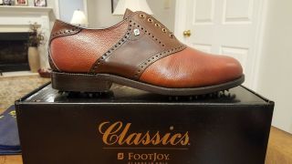 Vintage Footjoy Classics - Dry Mens Golf Shoes 51383 Tan/brn 9.  5d Usa Mfg.