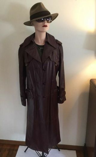 Vtg Etienne Aigner Womens Burgandy Leather Trench Long Jacket Size 8