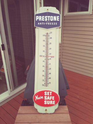 Rare Vintage Porcelain Prestone Anti - Freeze Thermometer Sign