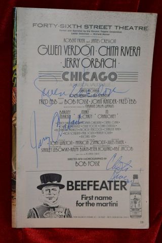 Gwen Verdon Jerry Orbach Chita Rivera Vintage Chicago Signed Broadway Playbill
