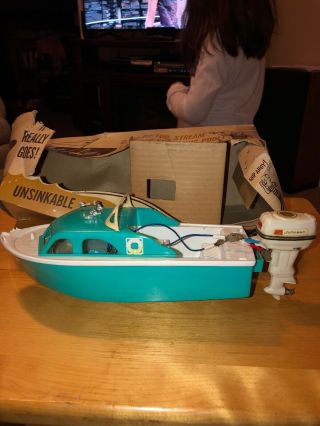 Vintage Fleet Line Toy Boat Viking With Johnson 40 Hp Electric Outboard Motor
